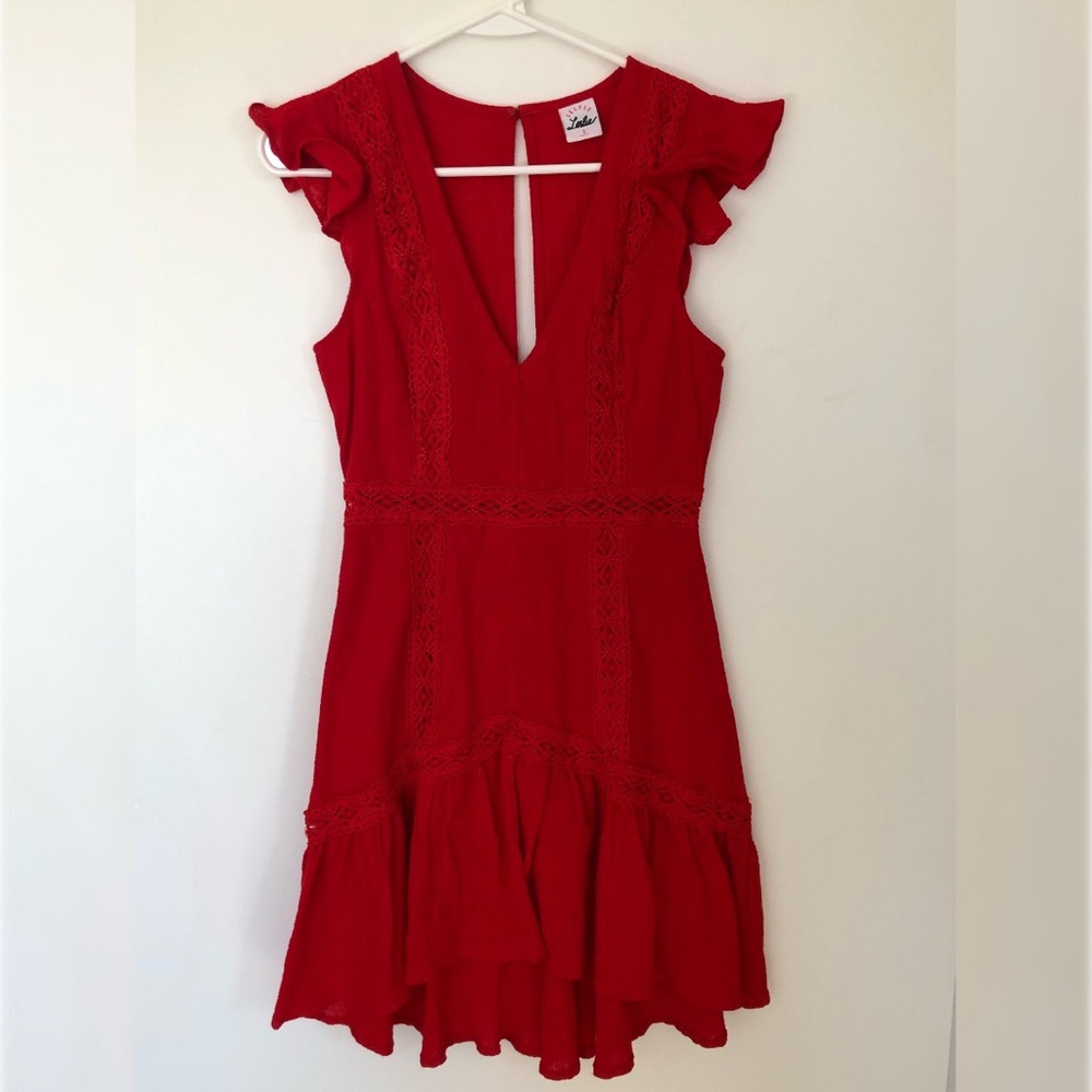 Selfie Leslie Red ruffled mini dress with back cut out